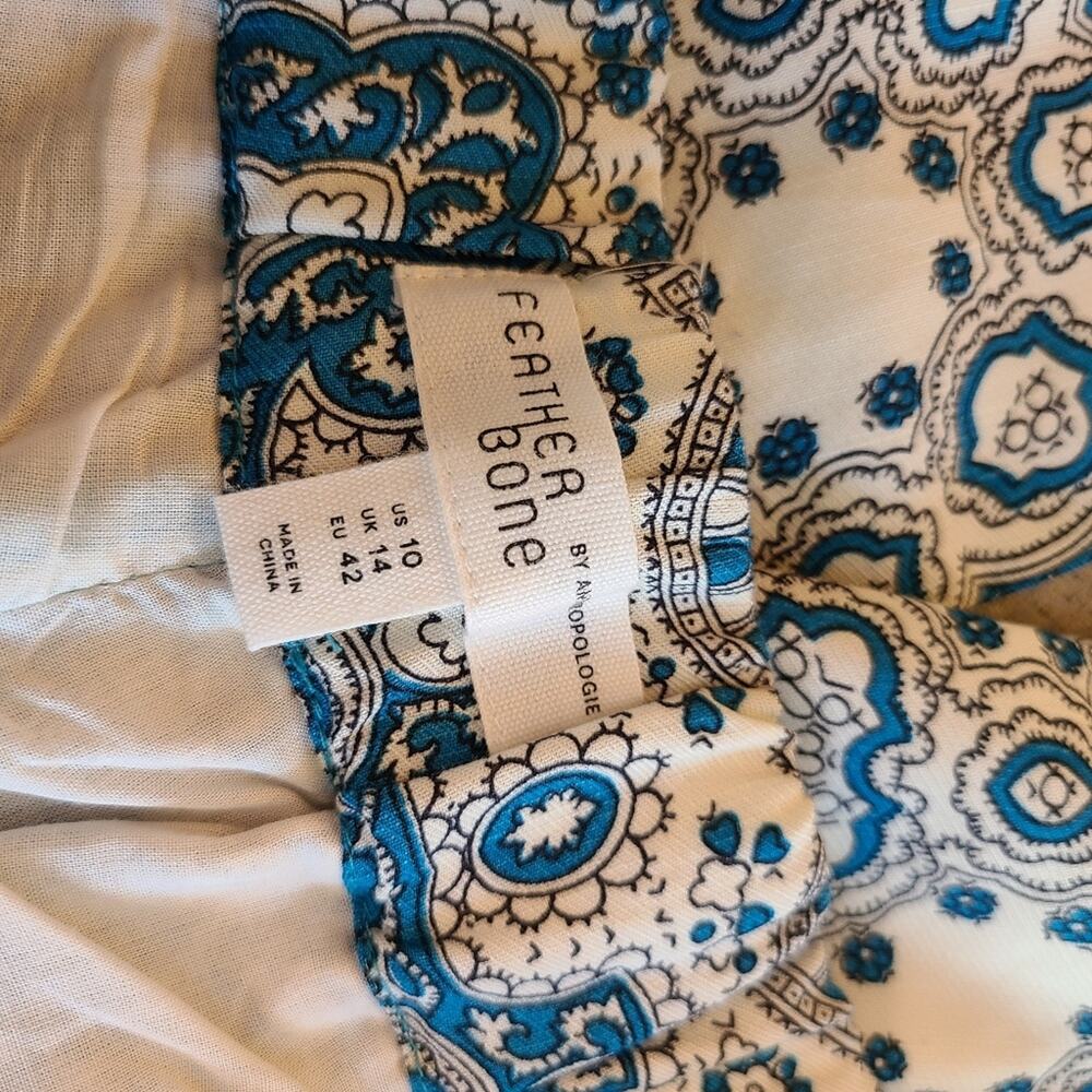 Anthropologie Paisley Pant Talese Crop Flared Boho Blue 10 Feather Bone Cottage - Picture 3 of 4